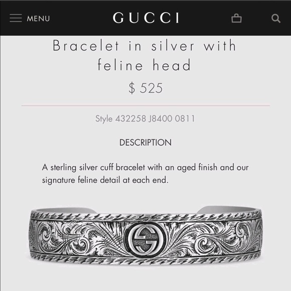 Gucci Wide Sterling Silver Feline Cuff Bracelet - Picture 8 of 8